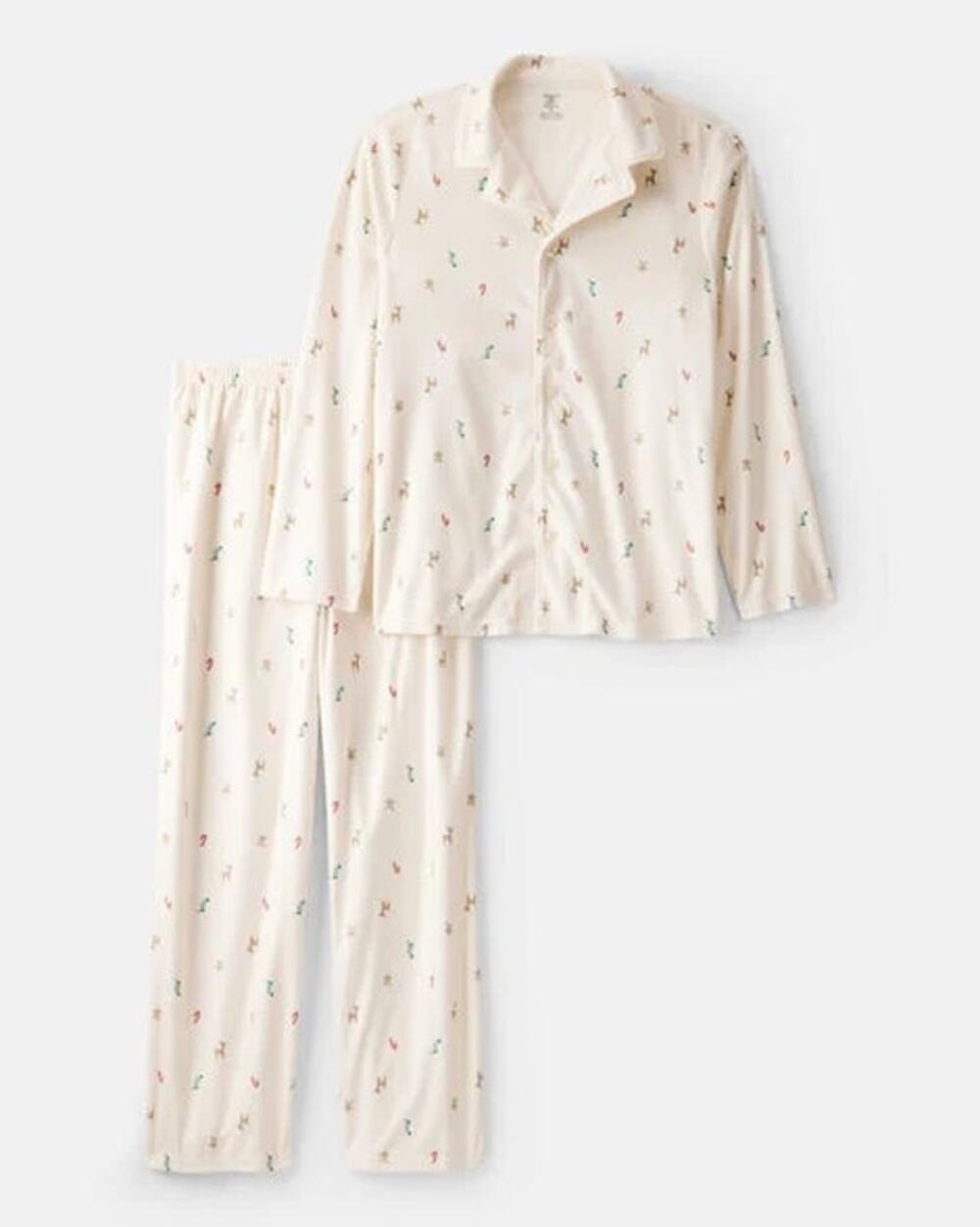 NEW! Carter's Adult Christmas Fleece Long-Sleeve 2PC Pajamas Size S Ivory